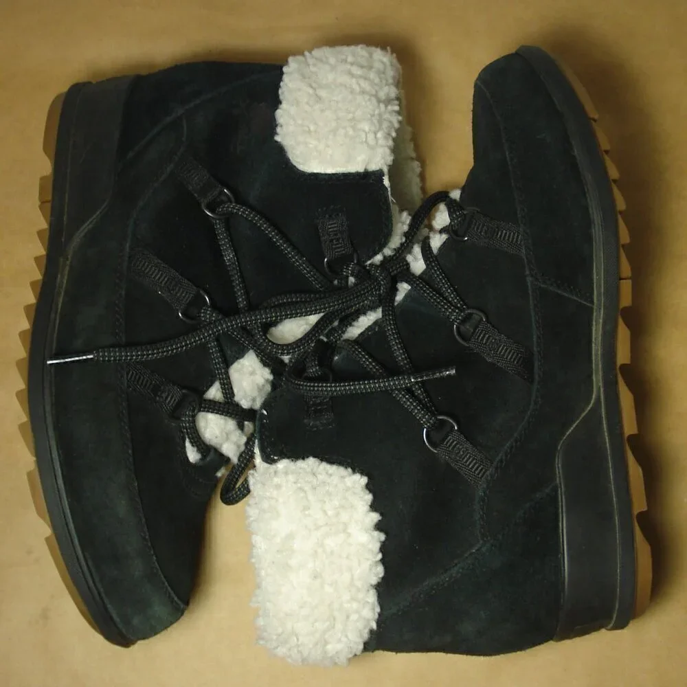 Sorel Boots EVIE Wedge Booties Women's Size 10 Black Cozy Lace Up 41eu